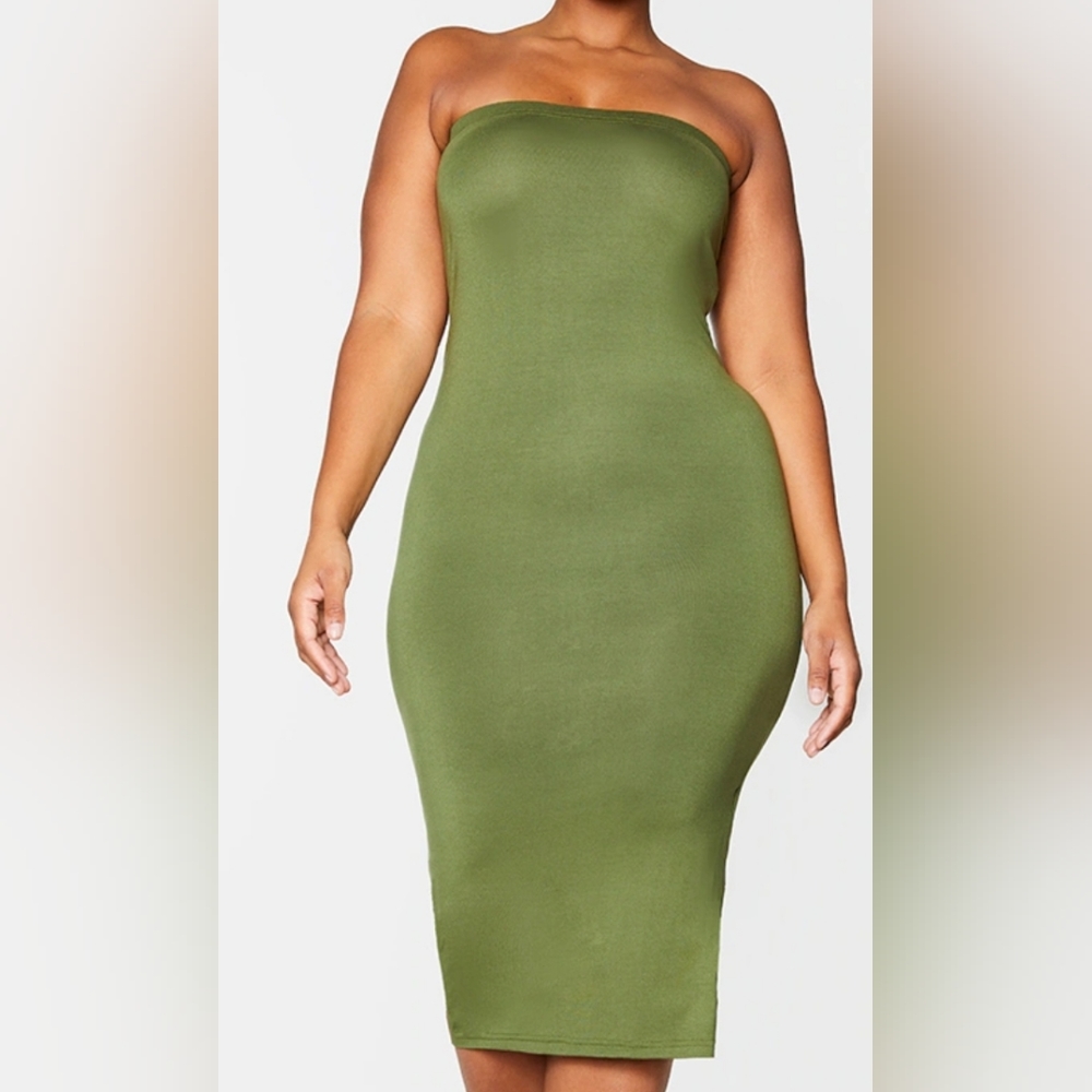 Pretty Little Thing Plus Khaki Bandeau Midaxi Dress - US Size 14